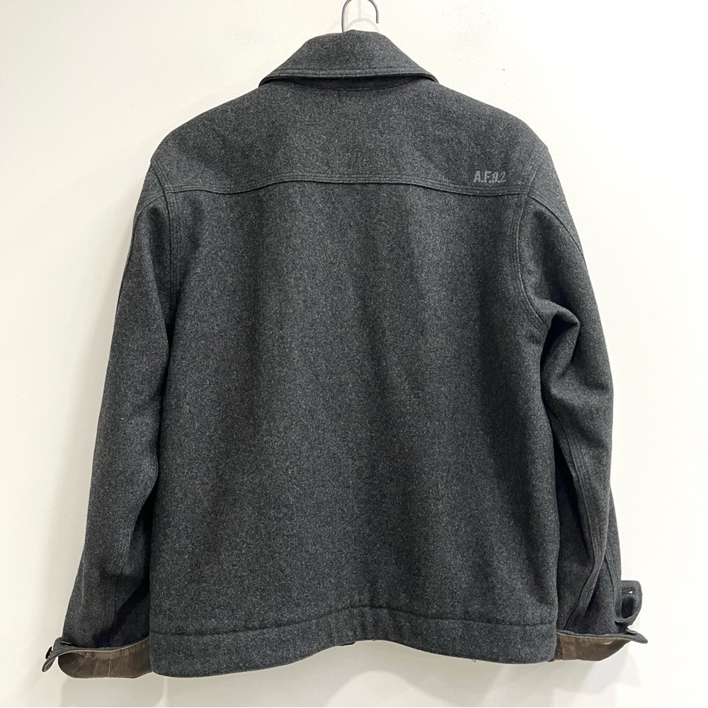 Abercrombie 90’s Y2K Mens Gray Wool Zip Front Bomber Coat Jacket Corduroy Cuffs - Picture 3 of 14